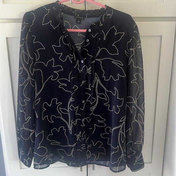 Ann Taylor Elegant Black Sheer Blouse L - Picture 2 of 7